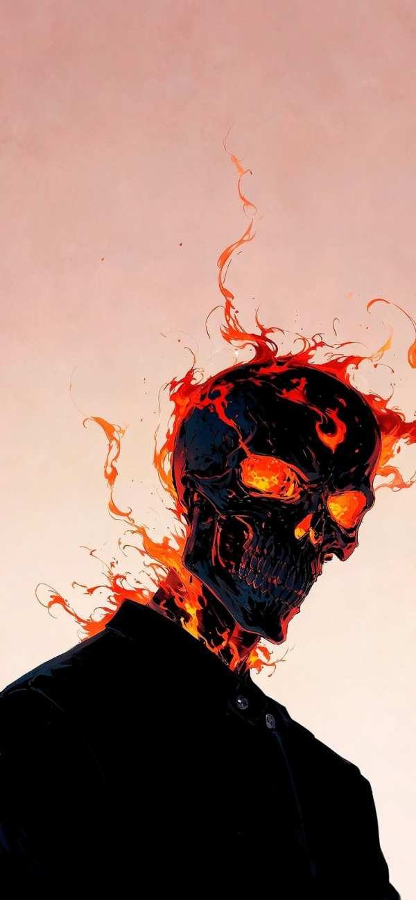 Infernal Skull with Burning Eyes — phone wallpaper