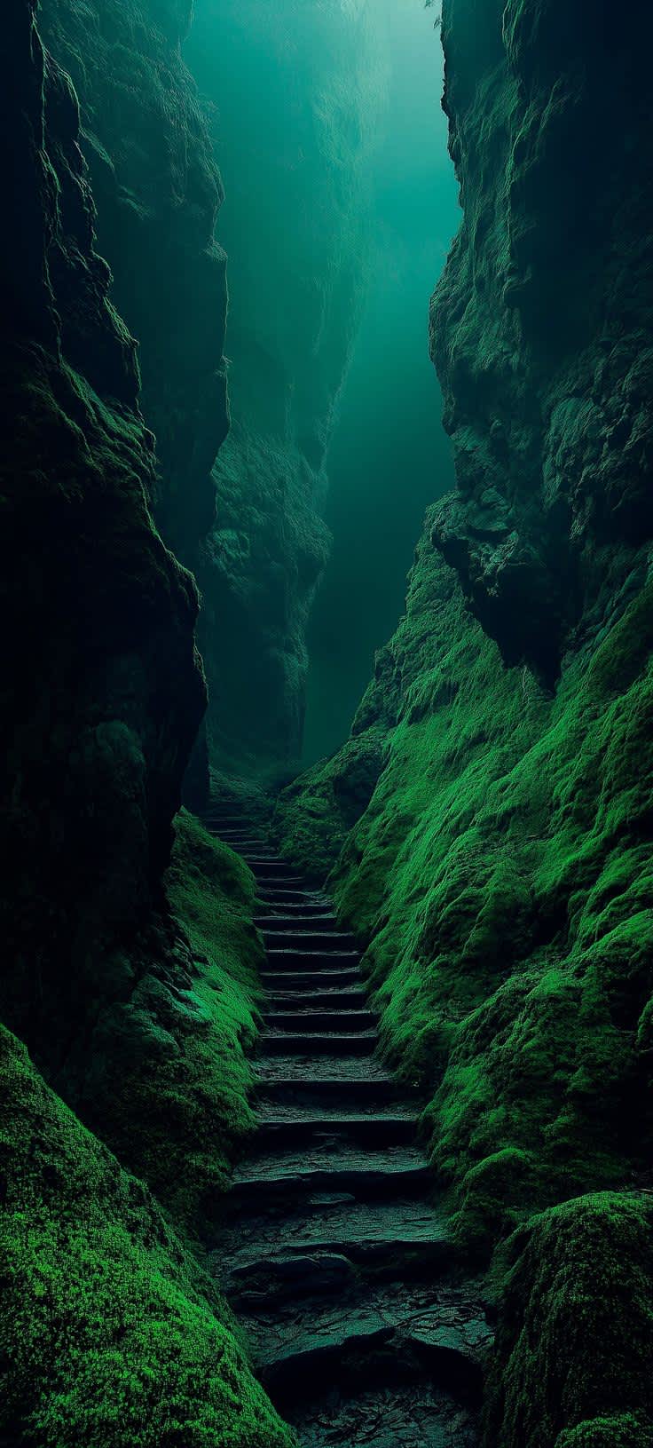 Mysterious Mossy Canyon Steps — phone wallpaper preview