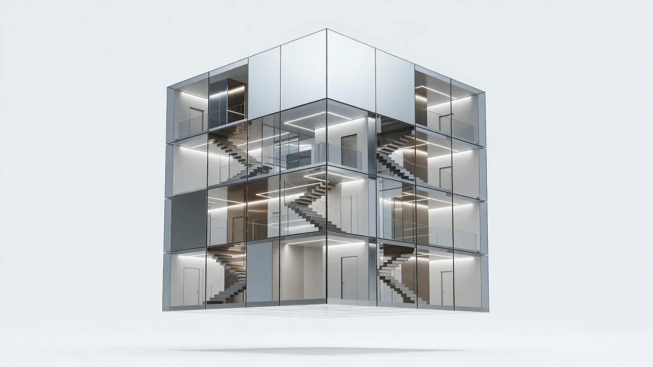 Floating Glass Cube Architecture — desktop wallpaper preview