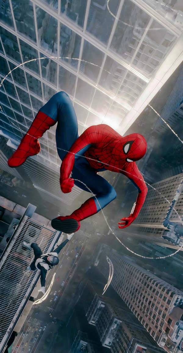Spider-Man and Silver Sable Skyscraper Battle — phone wallpaper