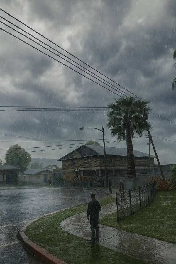 Suburban Rainstorm Palm Tree — phone wallpaper