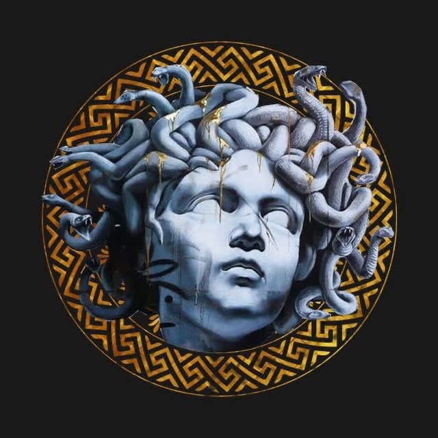 Ancient Medusa Gold Drip Art — tablet wallpaper preview