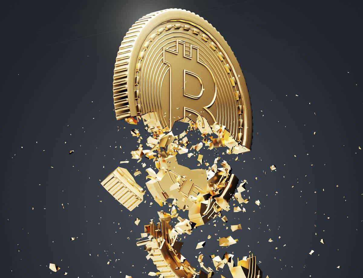 Shattering Golden Bitcoin Coin — tablet wallpaper preview