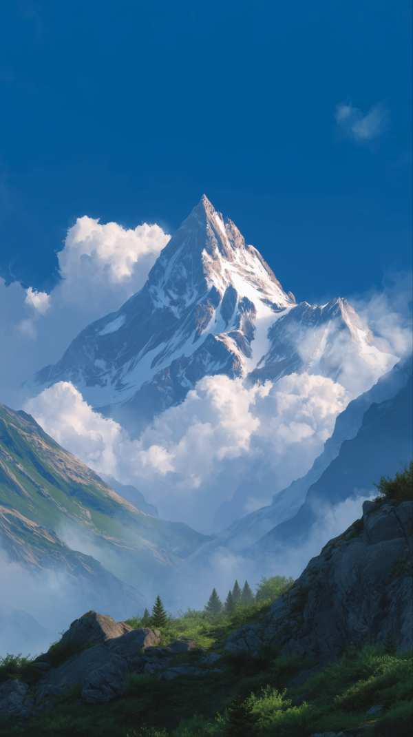 Majestic Snow Peak Amidst Clouds — phone wallpaper