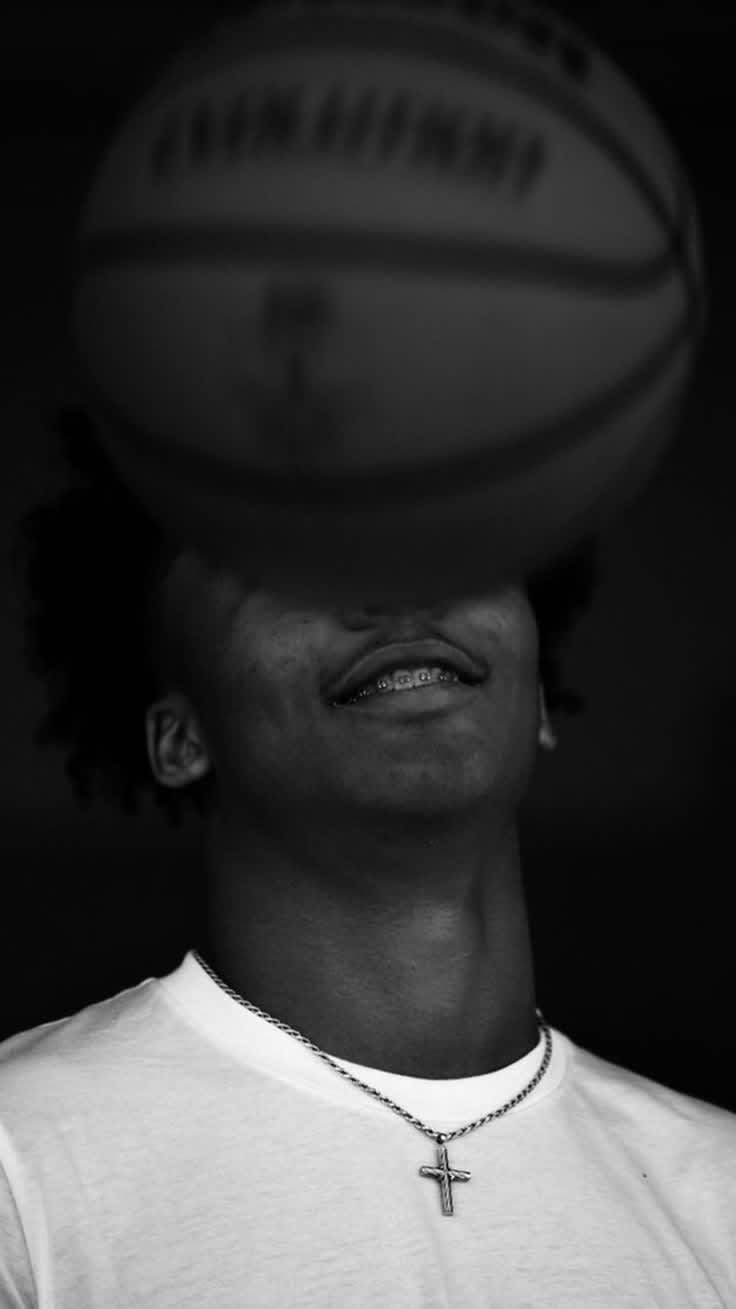 Monochrome Basketball Balance — phone wallpaper preview