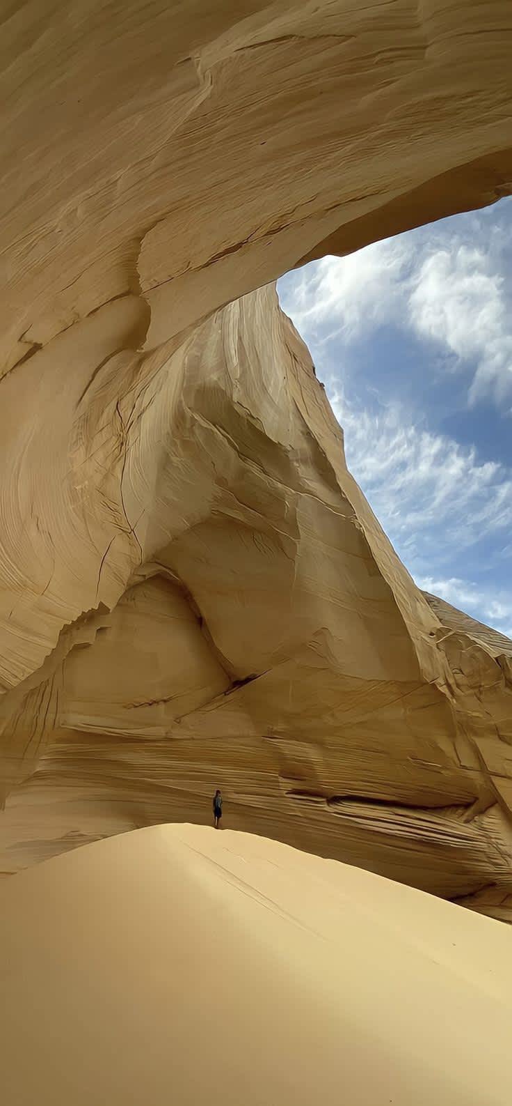 Lone Figure in Majestic Sandstone Canyon — phone wallpaper preview