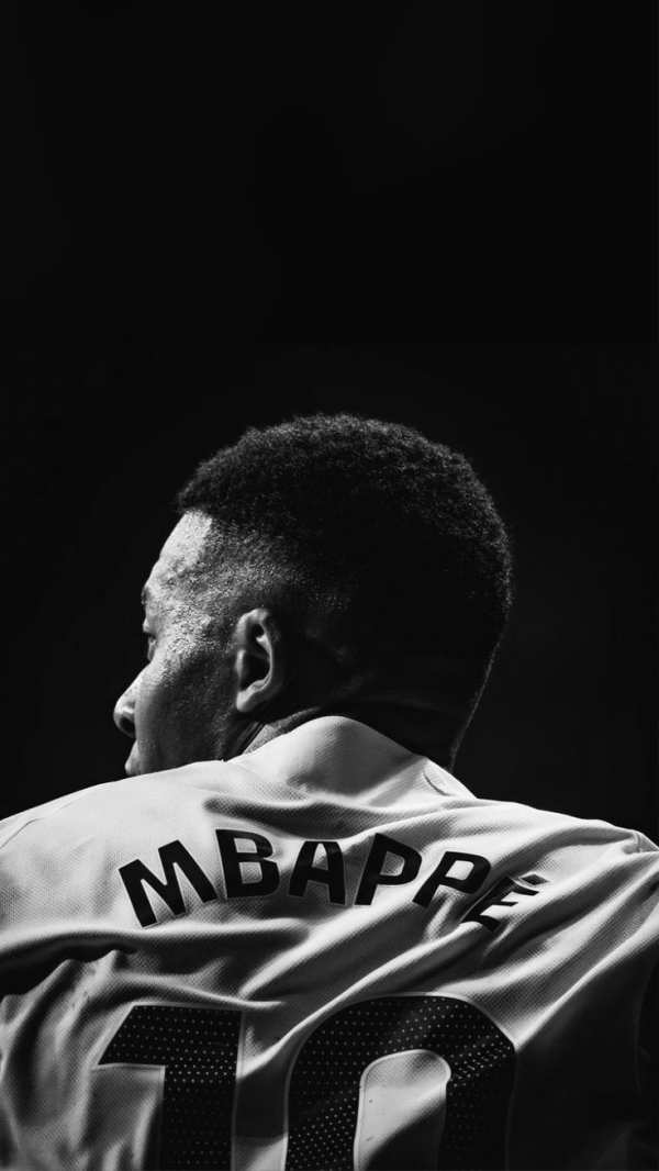 Kylian Mbappé Focused Blackout — phone wallpaper
