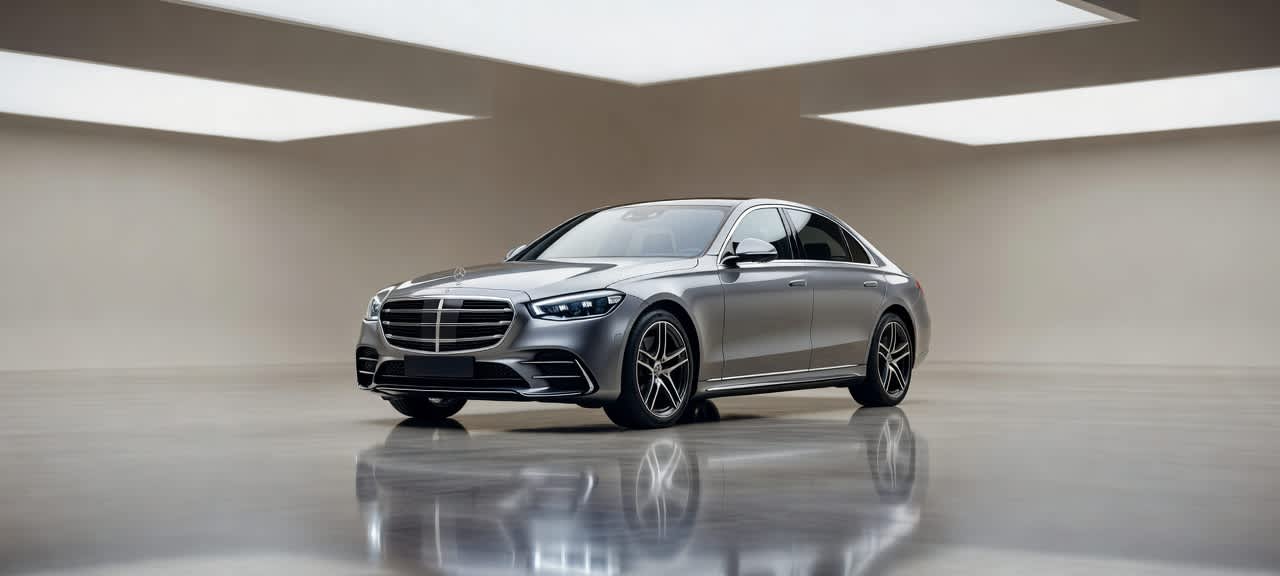 Sleek Silver Mercedes S-Class Sedan — desktop wallpaper preview