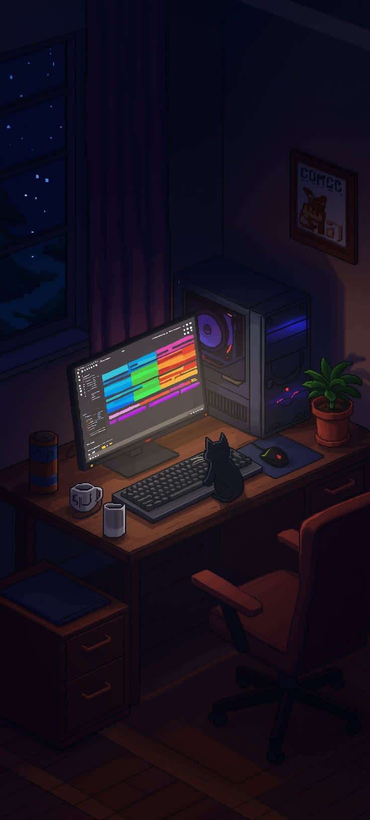 Cozy Pixel Art Creator's Den — phone wallpaper preview