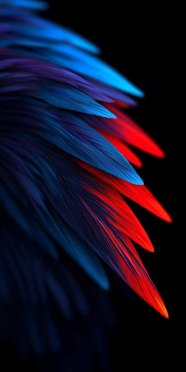 Vibrant Red Blue Feather Strokes — phone wallpaper