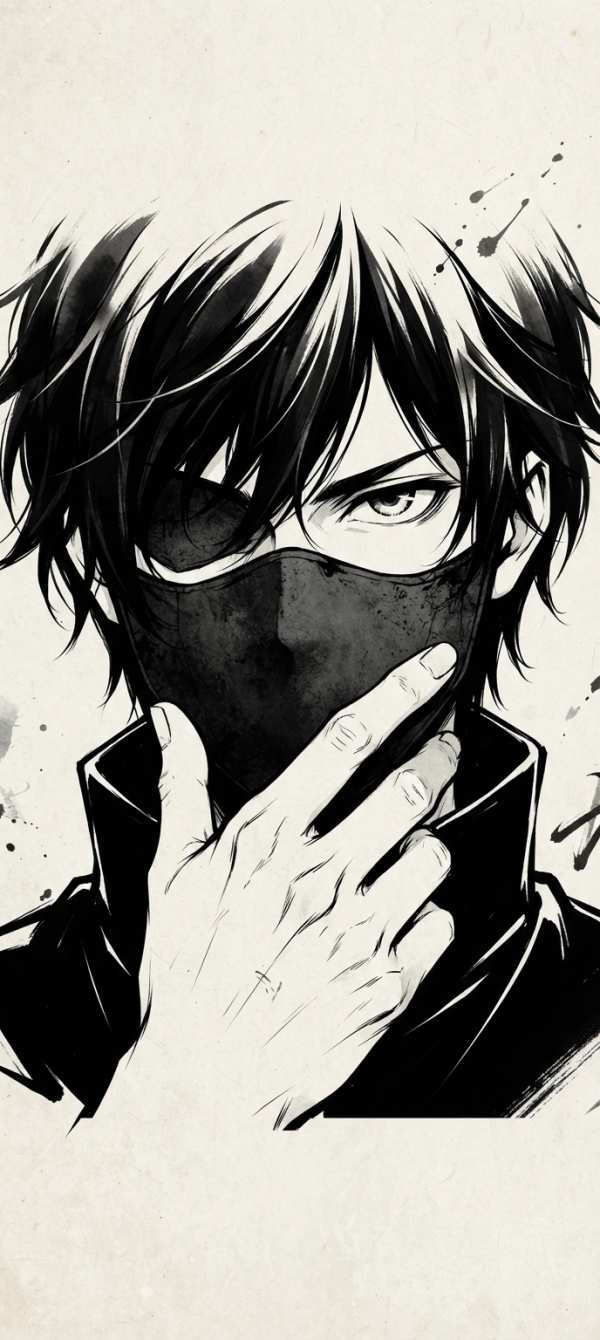 Masked Anime Character Intense Gaze — phone wallpaper