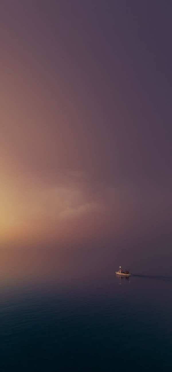Twilight Boat on Serene Sea — phone wallpaper