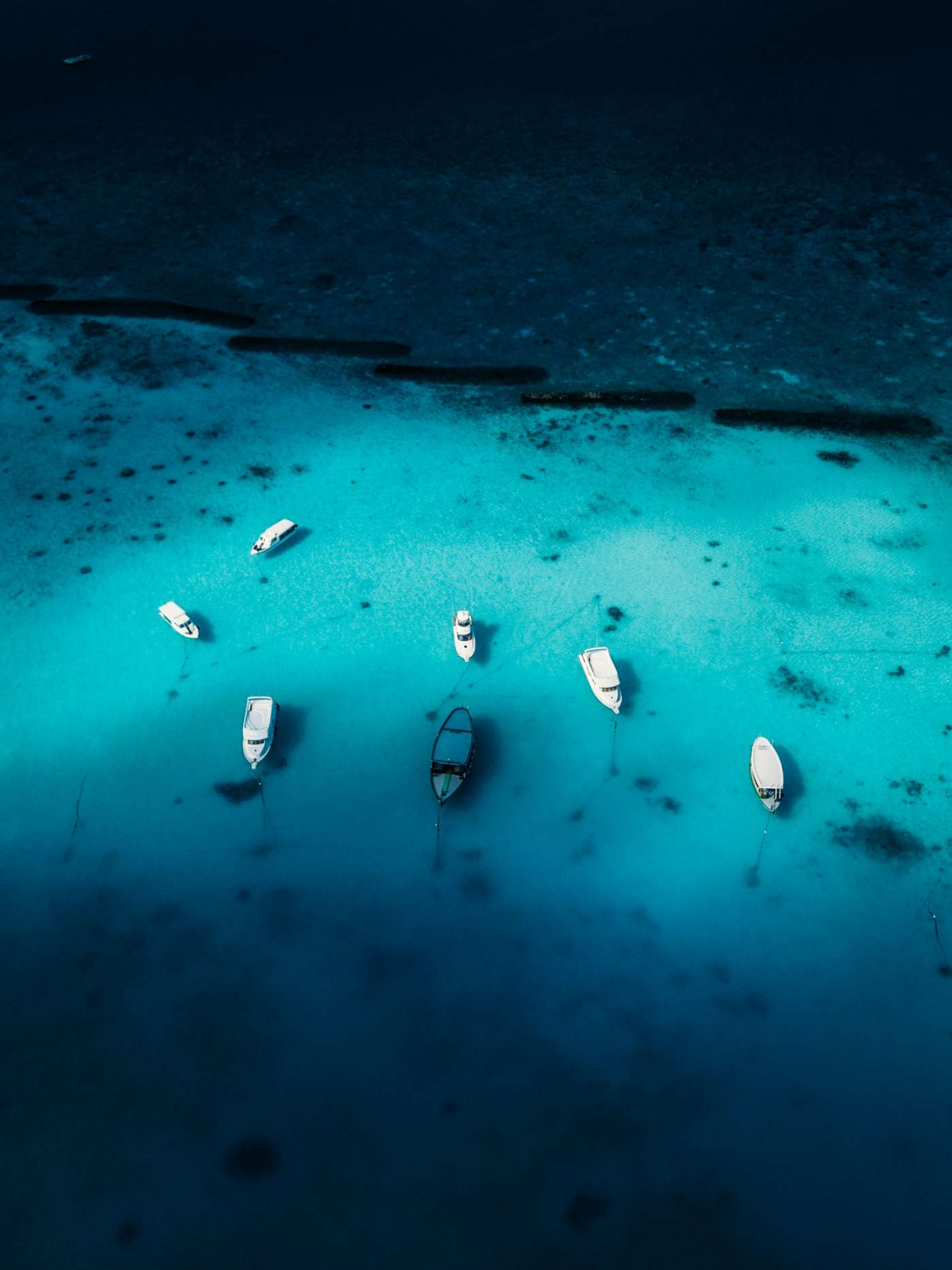 Tropical Boats Turquoise Lagoon Aerial — phone wallpaper preview
