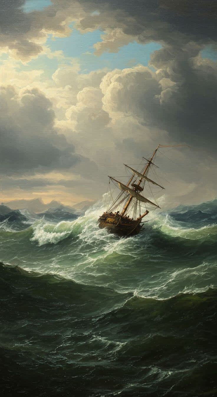 Tempestuous Voyage: Ship in Stormy Seas — phone wallpaper preview