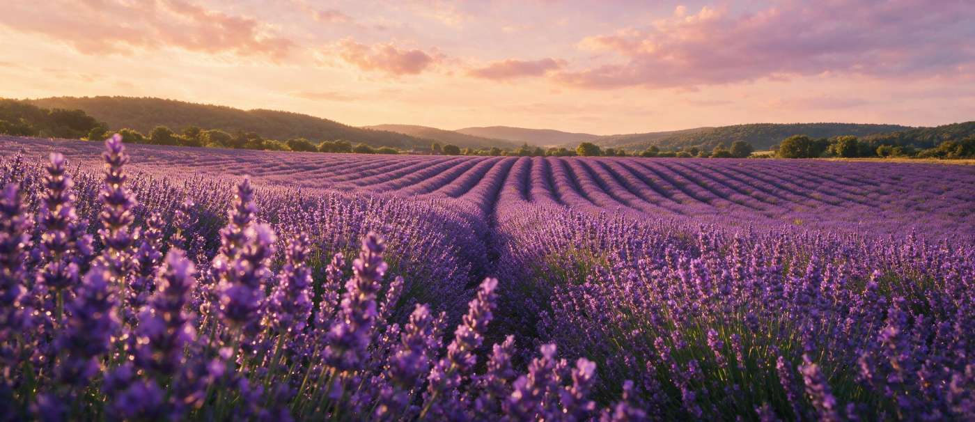 Vibrant Lavender Field Sunset — desktop wallpaper preview