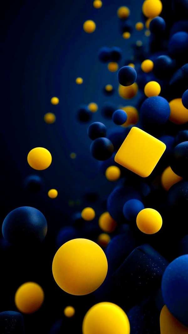 Vibrant Yellow Blue Floating Shapes — phone wallpaper