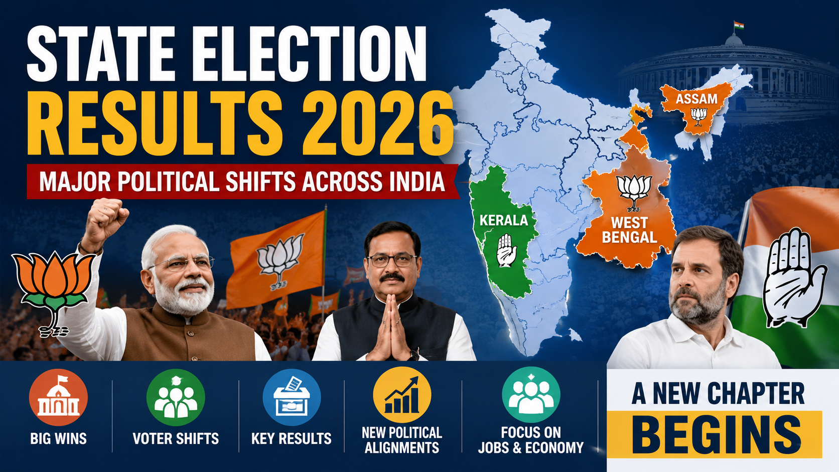 State Election Results 2026: Major Political Shifts Across India
