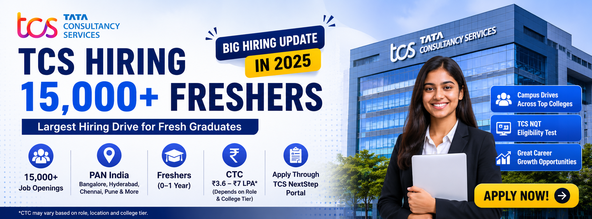 TCS Hiring 2025: 15,000 Freshers Jobs in India