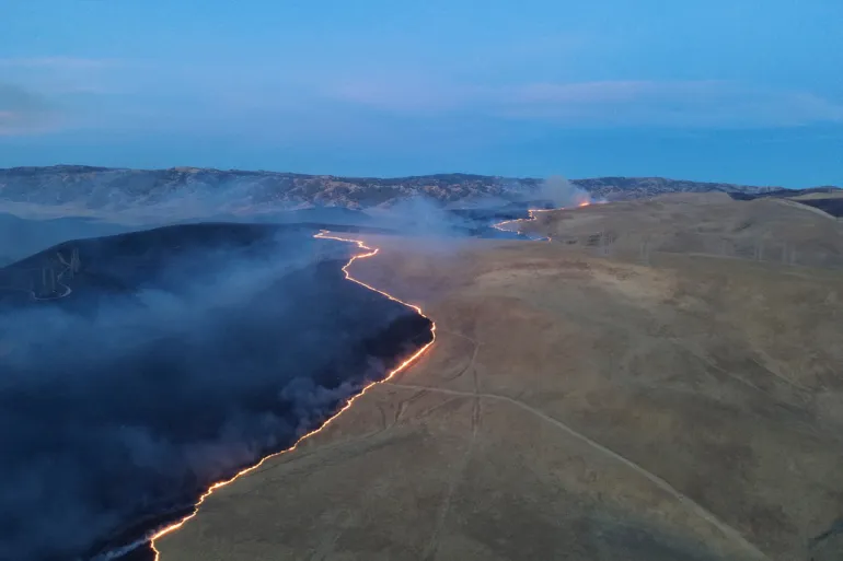 The Corral Fire burning on Sunday, June 2, 2024, near Tracy, California, the United States