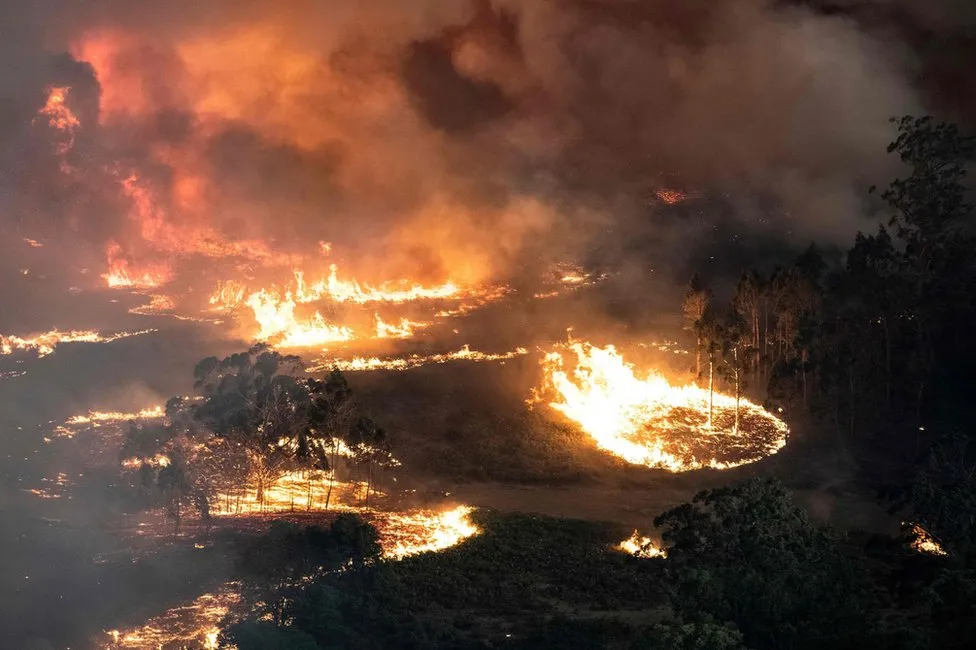 Fires rage near Bairnsdale in the East Gippsland region, Victoria, 2020.