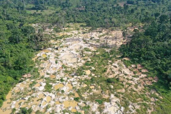 An aerial view taken in April 2021 of a deforested area of the Diamarakro Protected Forest in southeastern Côte d'Ivoire.