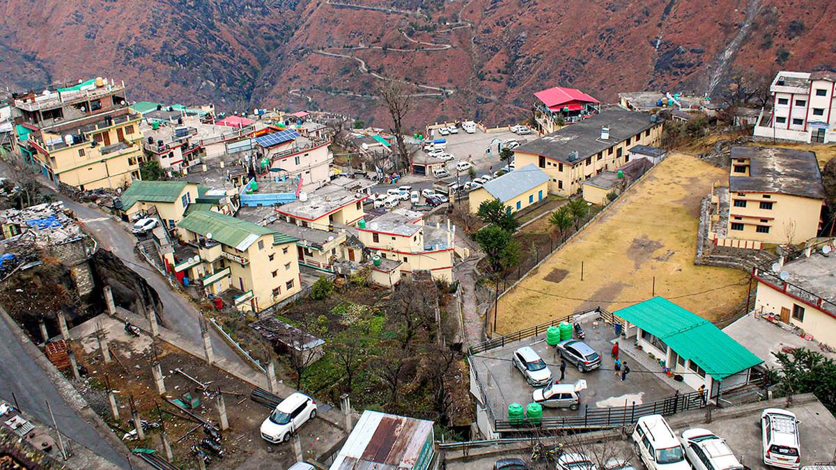A residential area affected by land subsidence at Joshimath, in Chamoli district.