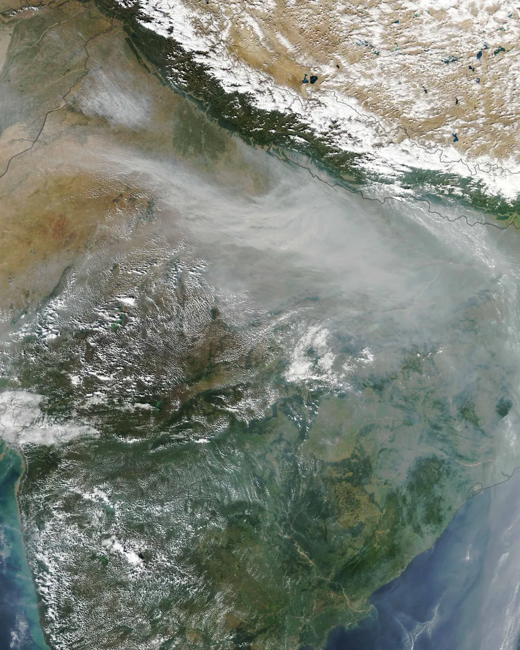 The smoke from burning crop fields in autumn is visible from space, covering swathes of Northern India