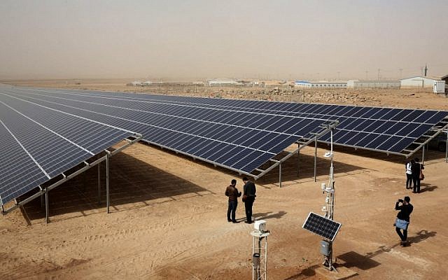 A solar plant during its official inauguration at the Zaatari refugee camp in Jordan, on November 13, 2017.