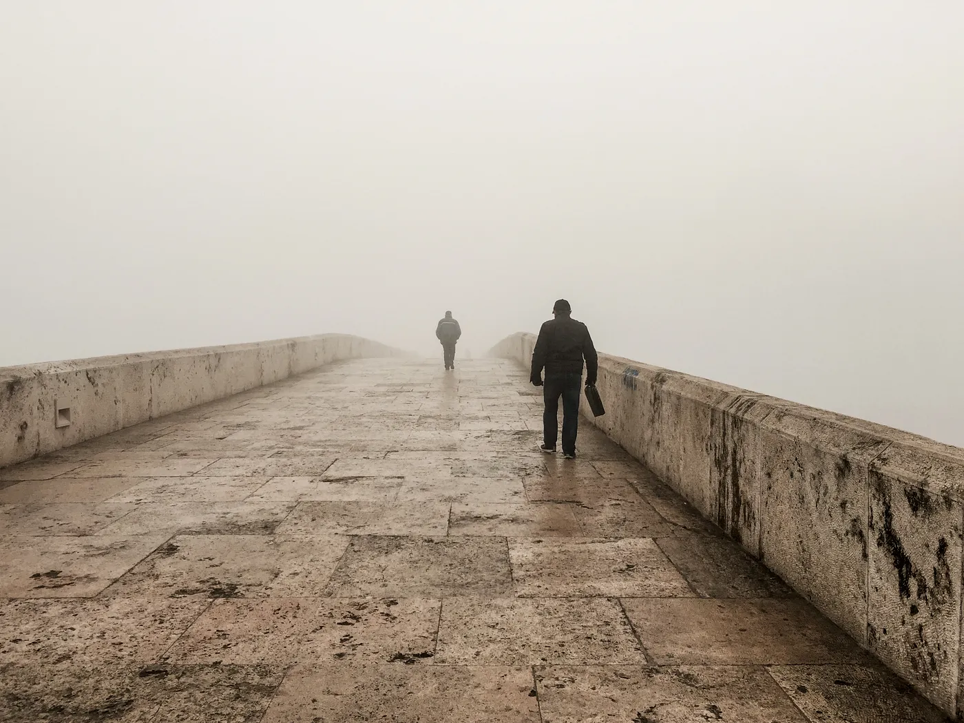 Pedestrians walk through the smoggy streets of Skopje, North Macedonia.
