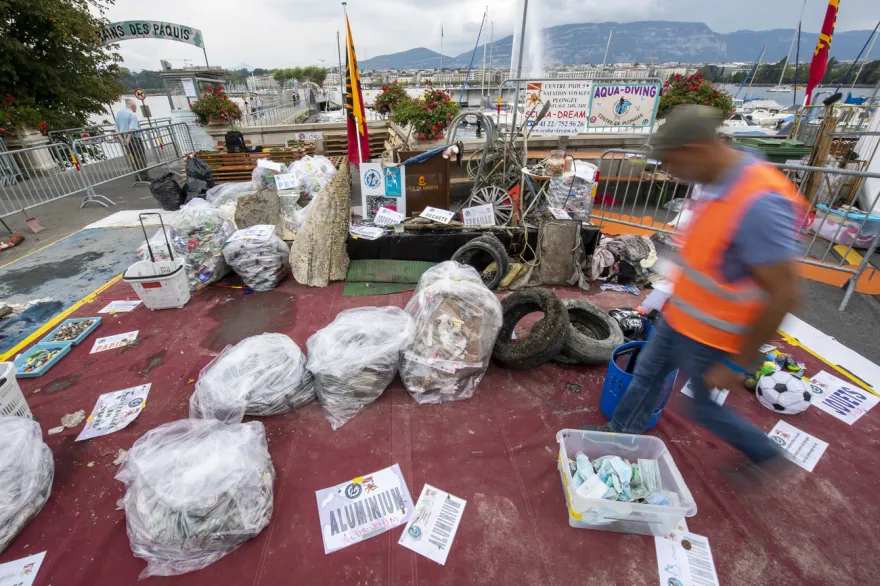 Some of the sorted rubbish found in or near Lake Geneva