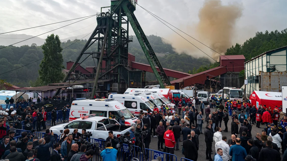 People gather near a coal mine after an explosion in Amasra, Bartin province, Turkey, October 15, 2022.