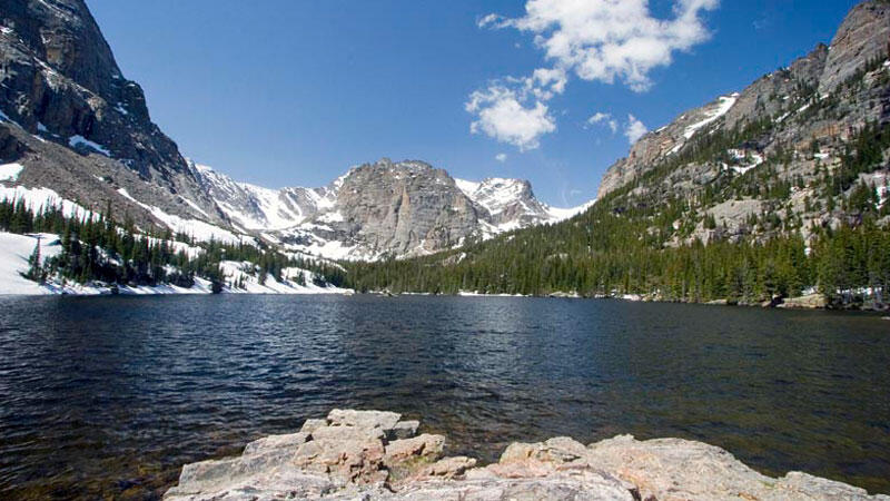 The Loch, a glacial lake in Loch Vale watershed, Rocky Mountain National Park, Colorado