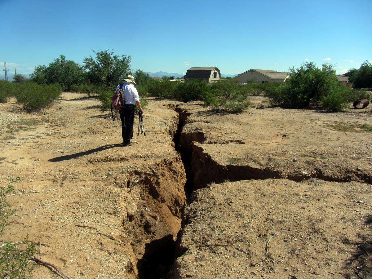 Earth fissure in residential area of Chandler Heights, Arizona, September 2013