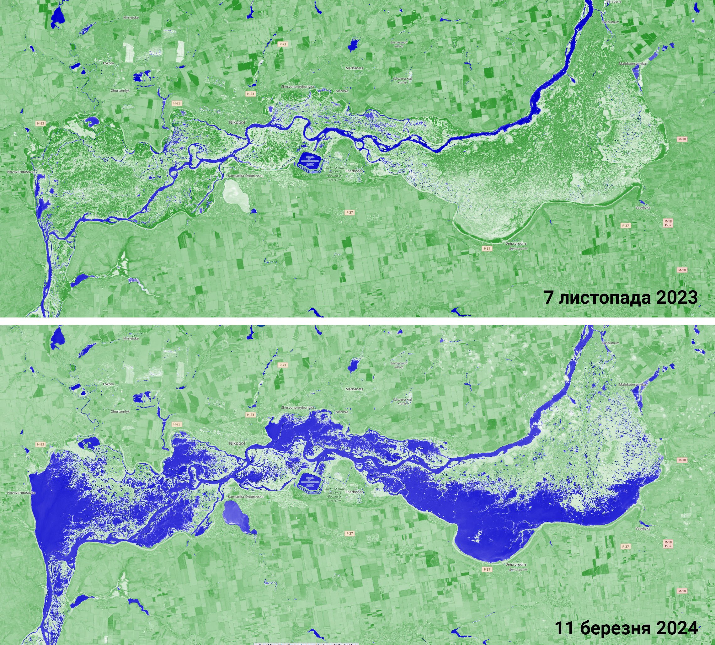 Satellite images November 7, 2023 and March 11, 2024