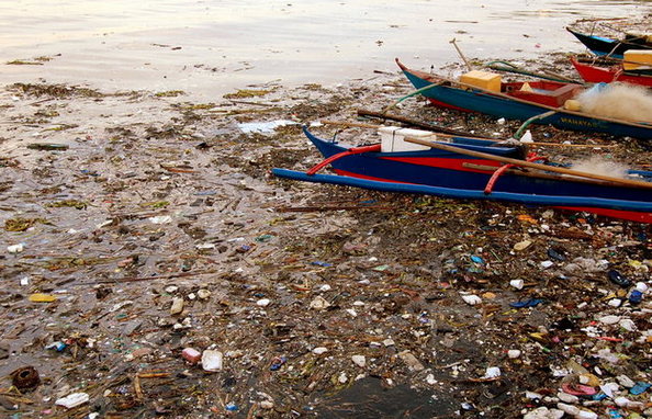 Pollution in Manila Bay in 2008. Manila Bay is the catchment area of the Pasig and Pampanga River Basins.