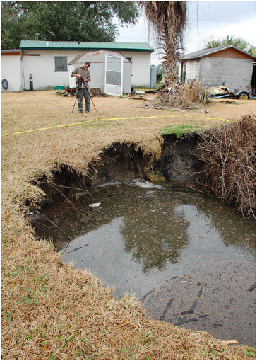 A sinkhole in Dover, Florida, that formed after the January 2010 freeze.