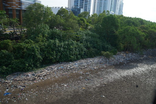 Plastic and other debris accumulates in the Juan Diaz River as it passes through Panama City
