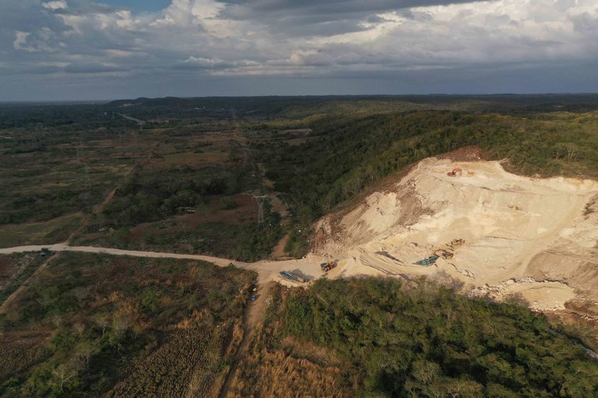 Deforestation to extract materials used in the construction of the Maya Train.