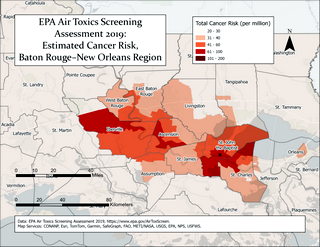 EPA-estimated cancer risk in the region