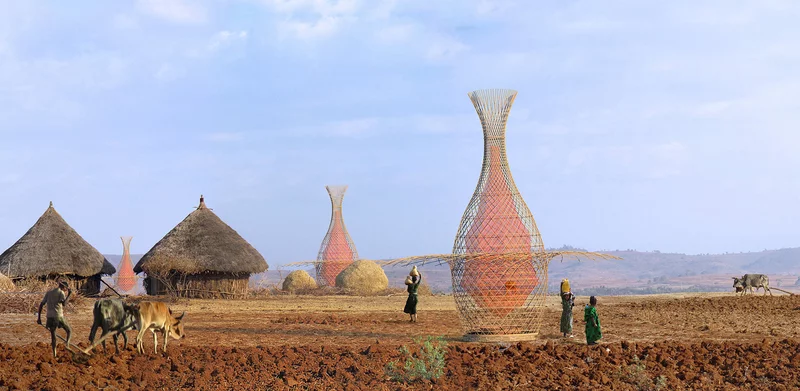The Warka Water gathers water from fog and condensation.