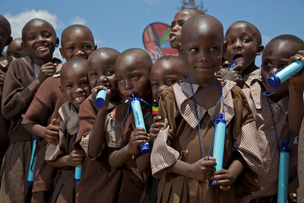 School children with LifeStraws