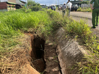 A crack in Provincial Road 1 in Tuy Duc District, Dak Nong Province, Vietnam