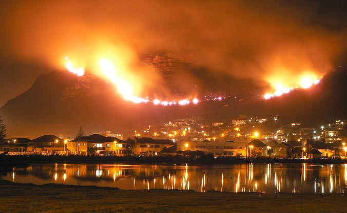 Muizenberg Fire in South Africa night, 2015