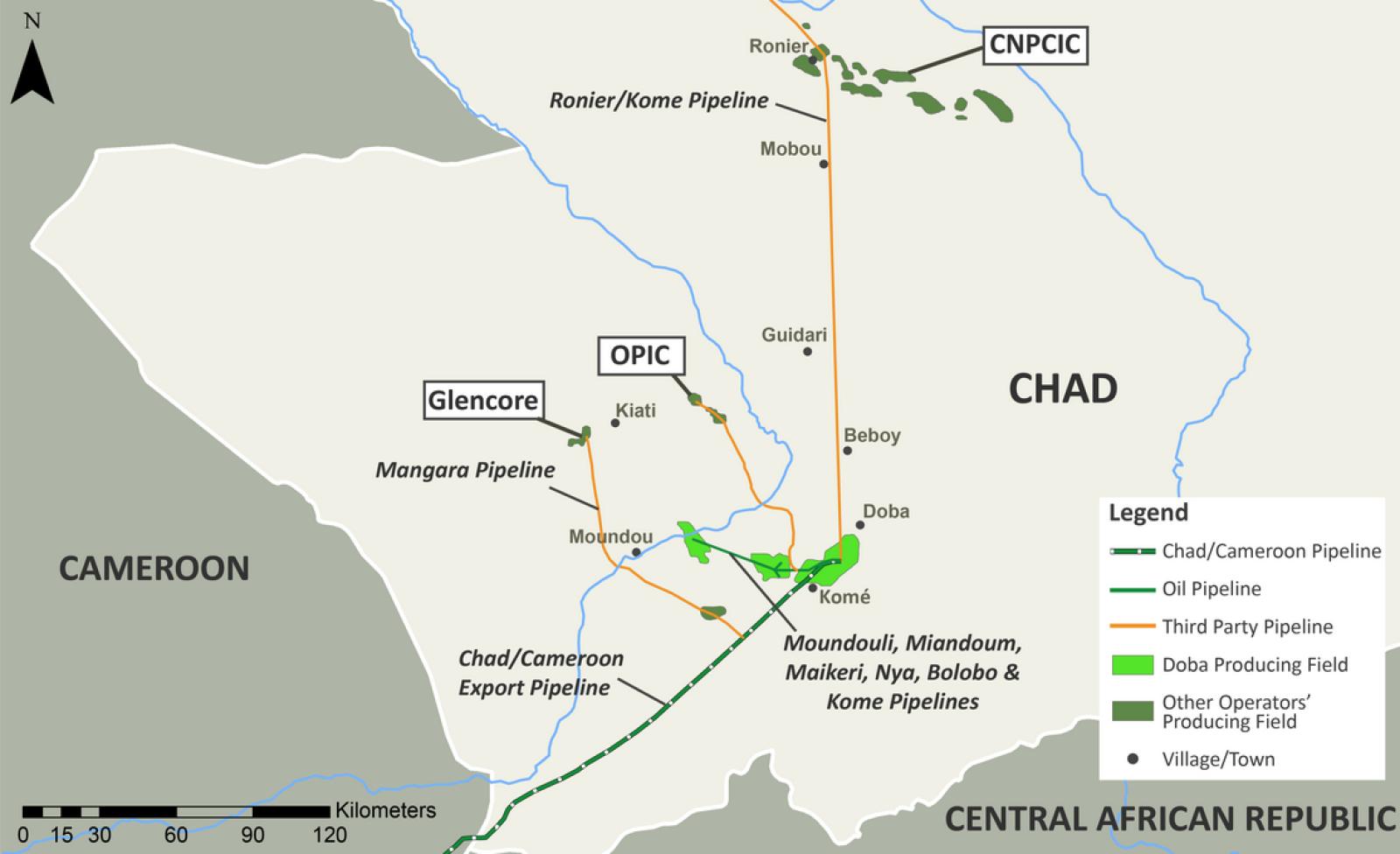 Detailed map of Komé, Miandoum and Bolobo fields