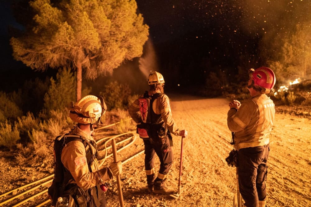 Firefighters take a break in Catalonia, Spain