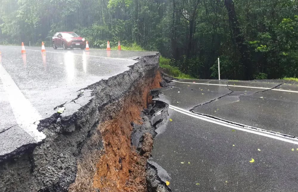 The Palmerston Highway has been badly damaged by the heavy rain. The Queensland State Emergency Service was responding to around 40 requests for assistance each hour amid the far north Queensland flooding.
