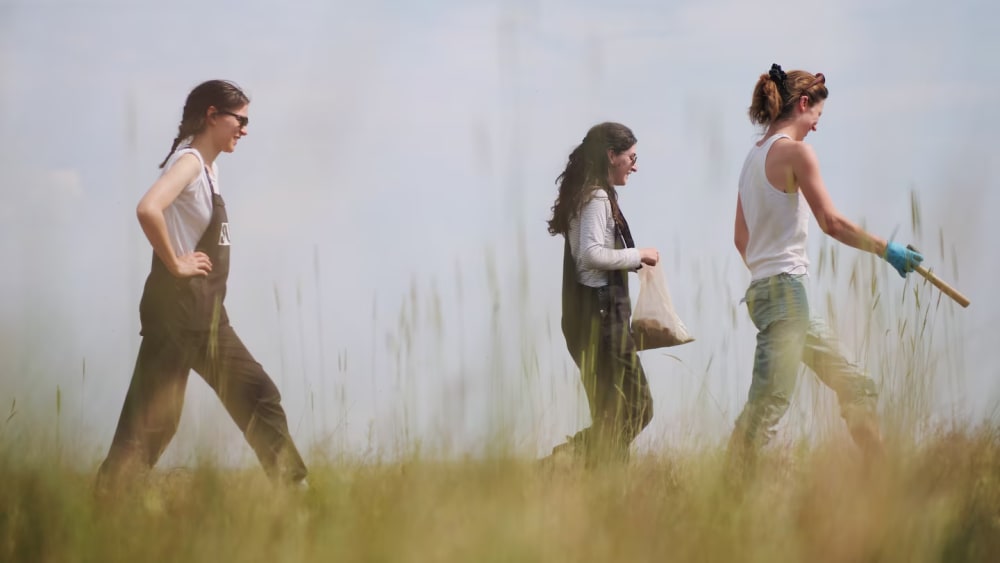 Bethan Manley, Genevieve Stephens and Kelcie Walther sample south of Kostanay in blistering hea