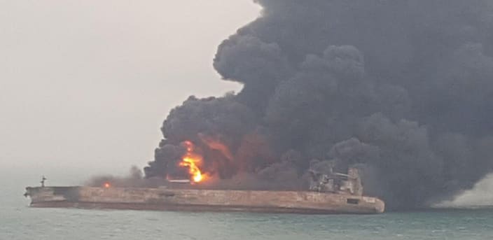 The Sanchi was burning for over a week after collision