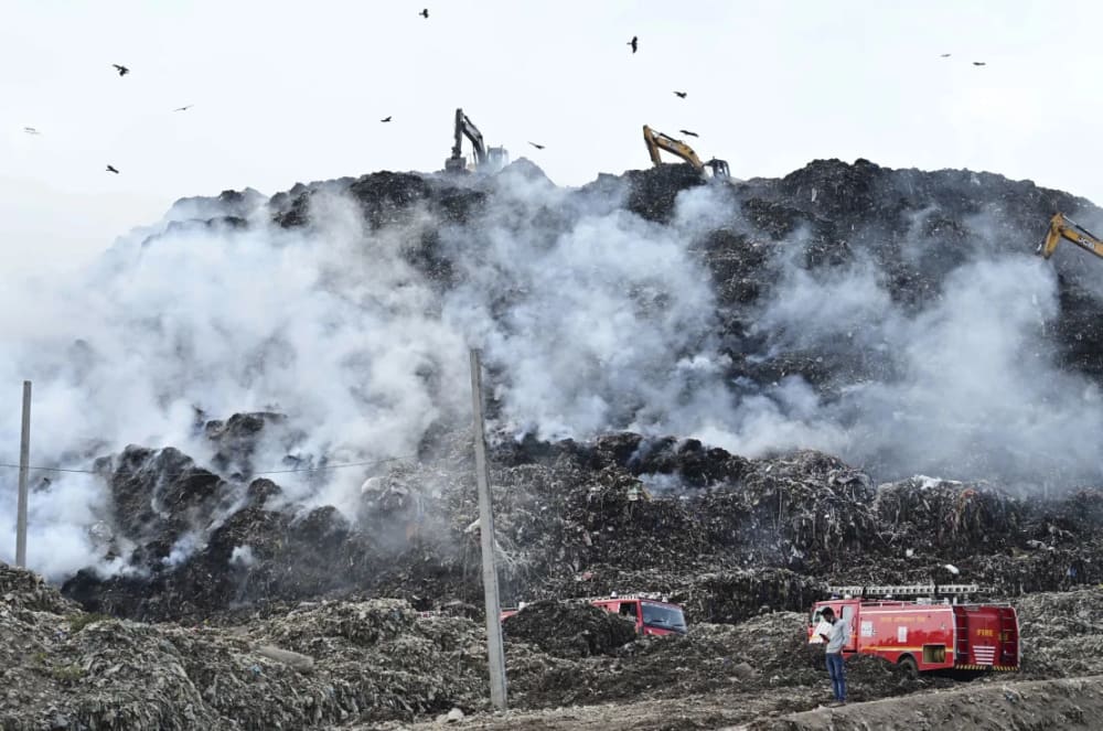 Ghazipur landfill in Delhi, India
