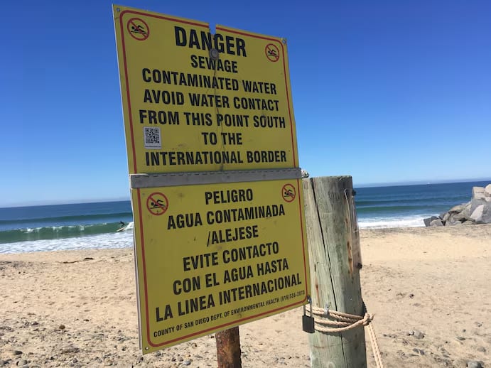 Water safety sign on the Tijuana River